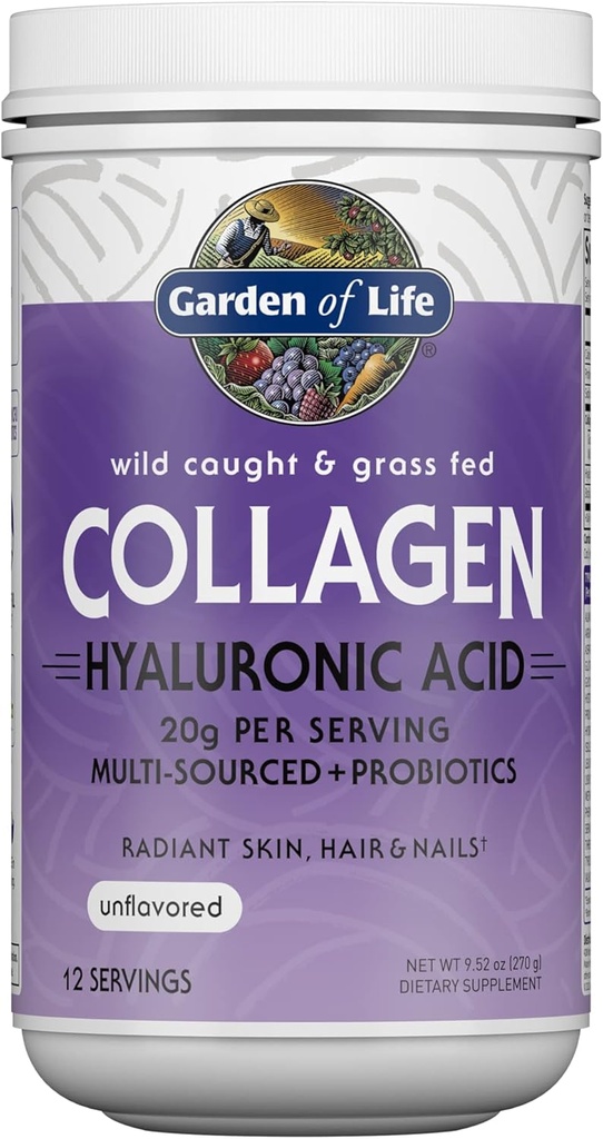 Life Marine & Grass-Fed Collagen, Toz Supplement (Type I, III) Probiyotikler, BCAAs & Hyaluronic Acid for Radiant Hair, Skin & Nails – Unflavored, 20g per Service, 12 Servisler