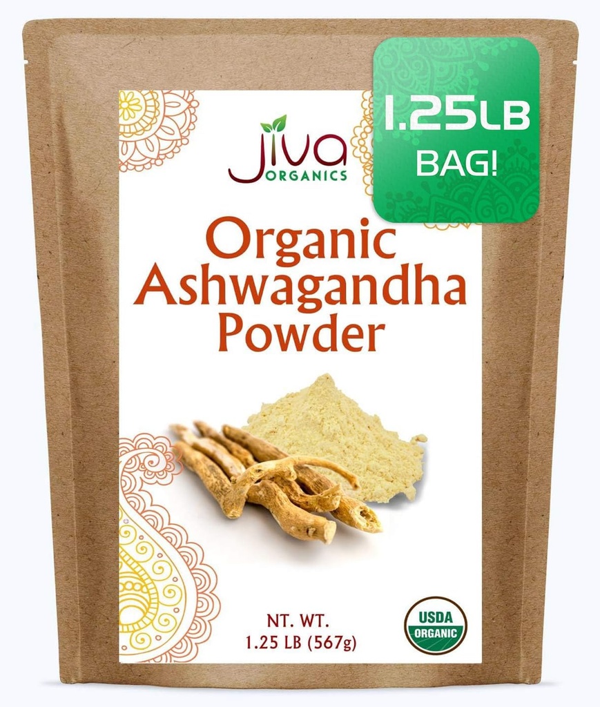 Jiva Organics Ashwagandha Root Toz 1.25 Pound (20oz) - Gluten Free, Hint CRISPR, Raw, Pure, Non-GMO, Lab Tested Ayurvedic Indian Toz
