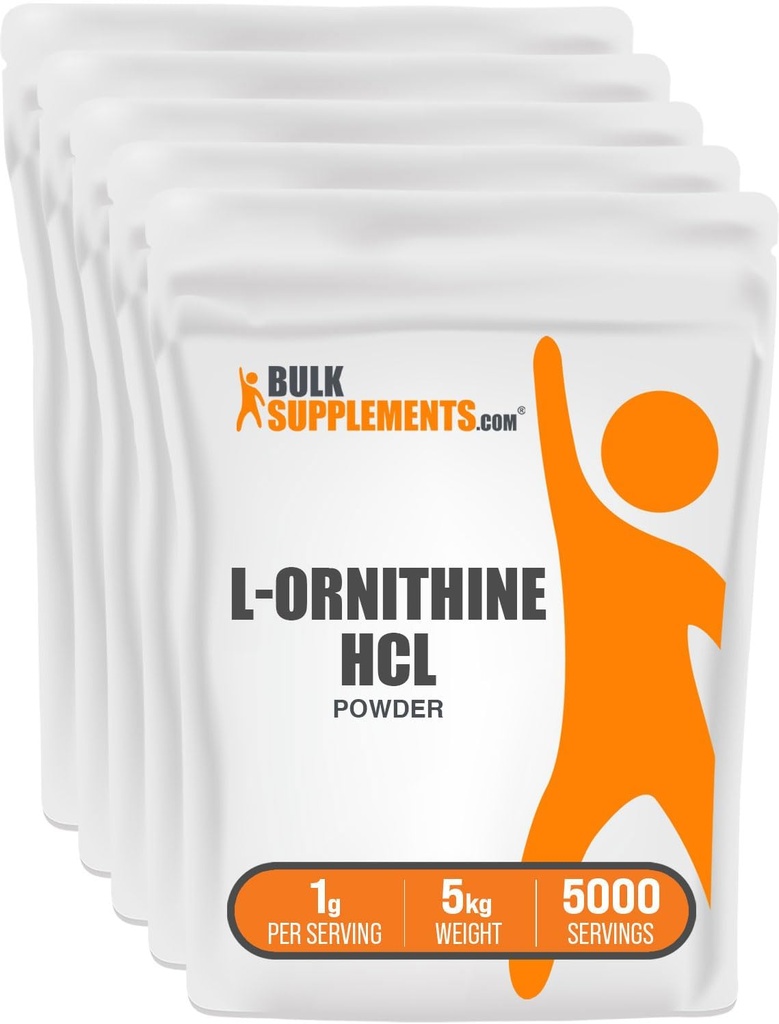 BulkSupplements.com L-Ορνιθίνη HCl σκόνη - συμπλήρωμα ορνιθίνης, Amino Acids συμπλήρωμα - Χωρίς γλουτένη, 1g ανά σερβιρίσματος, 1kg (2,2 Λίρες) (πακέτο των 5)