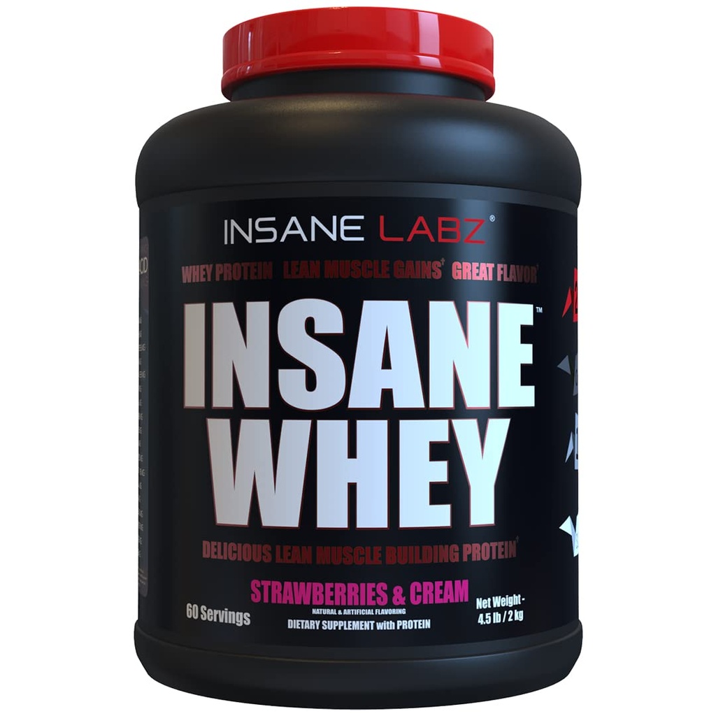 Insane Whey,% 100 Kas Building Whey proteini, Post Workout, BCAA Amino Profil, Mass Winer, Mealchange, 5lbs, 60 Srvgs, (Strawberries & Cream)
