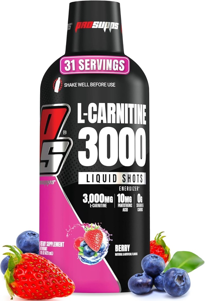 PROSUPPS L-Carnitine Liquid 3000, Simulant-free Liquid Shots για Άνδρες & Γυναίκες - Καθαρίστε το ποτό προπόνησης για την ενέργεια, την απόδοση και την αποκατάσταση των μυών - Χωρίς ζάχαρη, χωρίς υδατάνθρακες - 31 εξυπηρετούν, μούρο