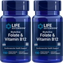 Life Extension BioActive Folate & Vitamin B12, 150 Vegetarian Capsules (Pack of 2), GMO, Gluten Free