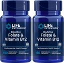 Life Extension BioActive Folate & Vitamin B12, 150 Vegetarian Capsules (Pack of 2), GMO, Gluten Free