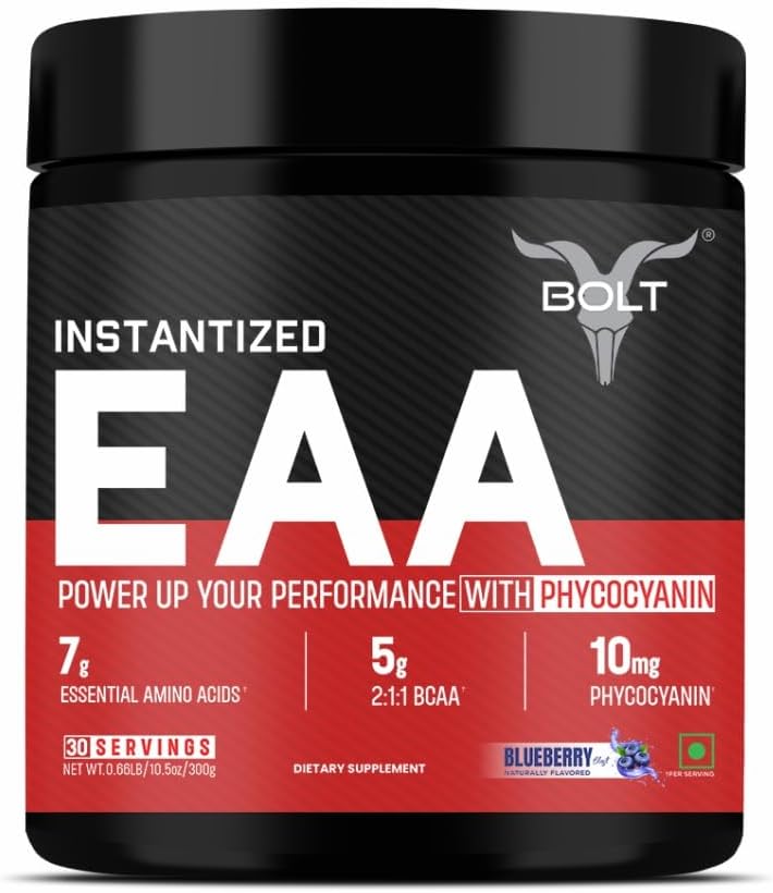 Bolt EAA 300gm, 30 Hizmet - BCAA 5000|EAA Supplement for Men & Women- Blueberry Blast