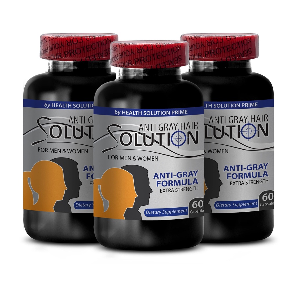 b6 Vitamini Asit - Anti Gray Saç Çözümü - Erkekler ve Kadınlar için Saç Keşfeti, Doğal Saç Rengi, Saç Saç Için Biyonik Tamam, 3 Bot 180 Caps