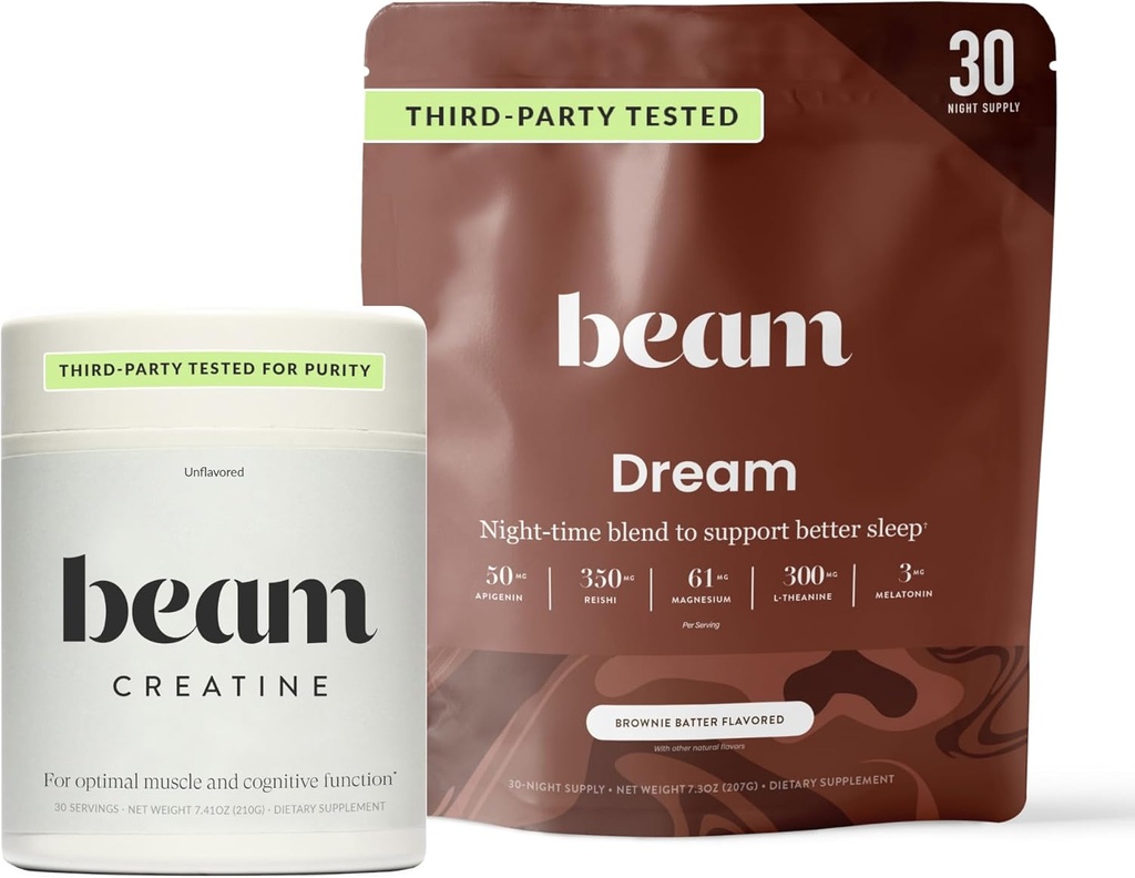 Beam Dream Sleep Toz & Tinatine Sche, Üçüncü Parti Doğal Uyku Yardımı ve Kurtarma Supplement'i Micronized Tinatine Monohidrat ile Test etti, Unflavored Pure Kretine Toz