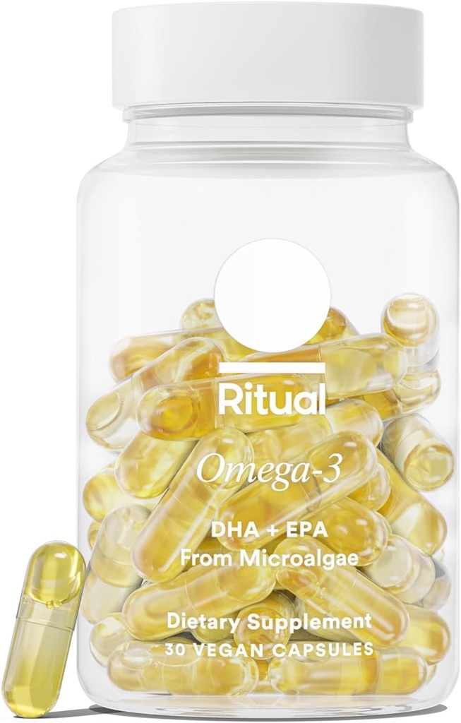 Ritual Omega 3 - Vegan - Bilim-Backed Dose of DHA & EPA Fatty Acids in 2:1 Oran, Bio available, Brain and Heart Health Support, Minimal Burp-Back, Sustainably Sourced Microalgae, 30 Day Supply