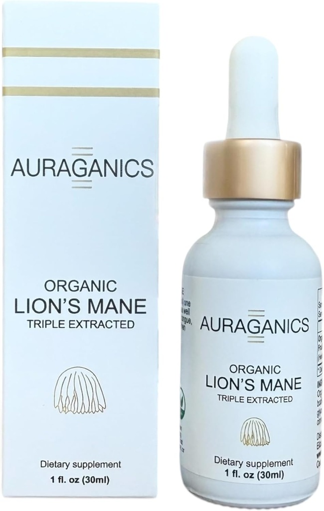 Organik Triple Extracted Lion's Mane Mushroom Fruiting Body Tincture | USA Grown ve Sertifikalı Organik | Focus, Memory and mental Clarity | 1 Moon Supply | Cinnamon Flavor