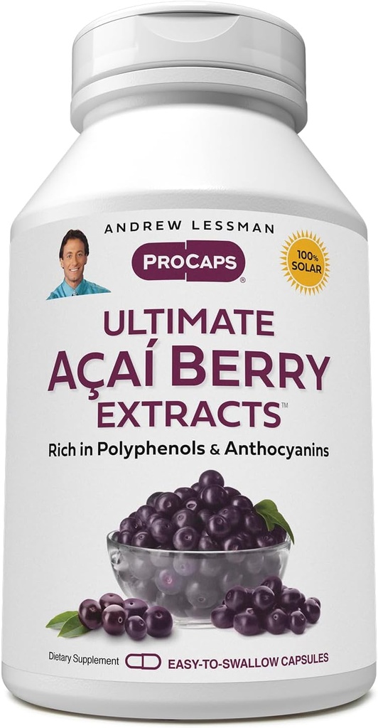 ANDREW LESSMAN Ultimate Açai Berry Çevirileri 60 Capsules - Standartlaştırılmış, Anti-Oxidant Rich, Beneficial Acai Berry Constituents. Yüksek Lisanslı Ölçeği. Koruyucu bileşikler. Katkı yok
