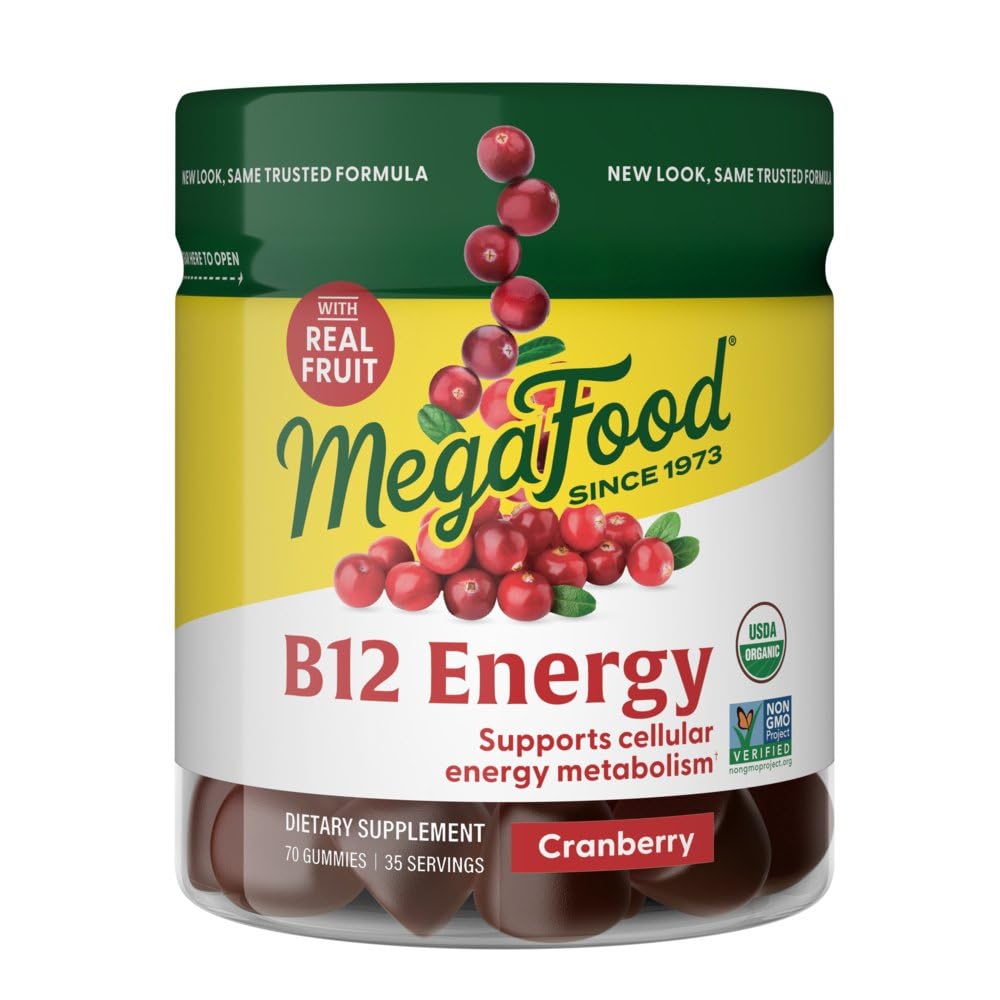 MegaFood Vitamin B12 Enerji Gummies - Vegan - Metrik B12 Vitaminleri Hücre Enerji Üretimi - Cranberry - Günlük B12 Tamam - USDA Organik - 70 Gummies, 35 Hizmet