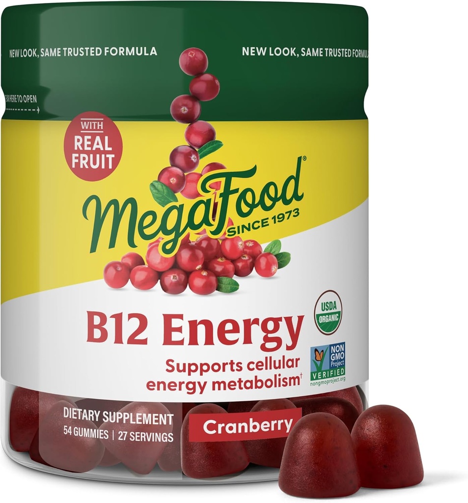 MegaFood Vitamin B12 Enerji Gummies - Vegan - Metrik B12 Vitaminleri Hücre Enerji Üretimi - Cranberry - Günlük B12 Tamam - USDA Organik - 70 Gummies, 35 Hizmet