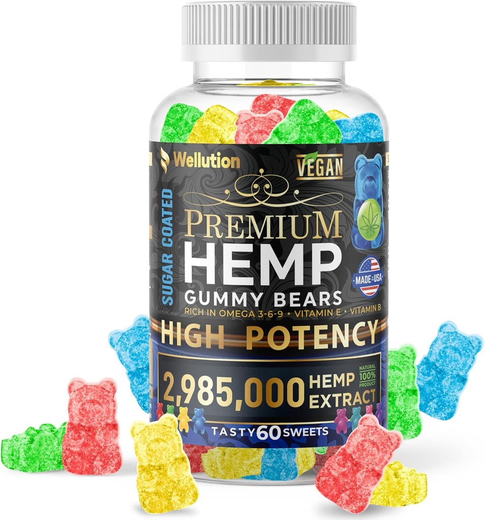 WELUTION Sugar-Coated Hemp Gummies – Υψηλή ισχύς 2.985.000 MCG – Φυσικές φρουτώδεις αρκούδες για χαλάρωση και ειρήνη - γρήγορη δράση - 60ct