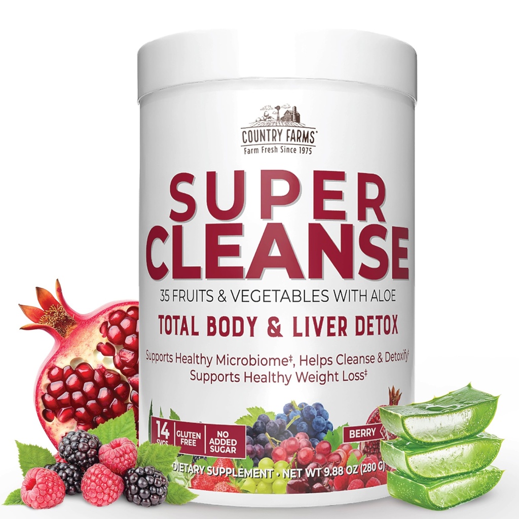 Country Farms Super Cleanse, Super Juice Cleanse, Sağlıklı Digestive System, 34 Meyve ve Sebzeler Aloe ile, Doğal Detoxification, İç Toz, 14 Hizmet, 9.88 Ounce
