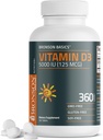 Bronson Vitamin D3 5000iu (12574)) 1 Yıl Sağlıklı Kas Fonksiyonlu ve Immune Desteği, Non-GMO, 360 Tabletler