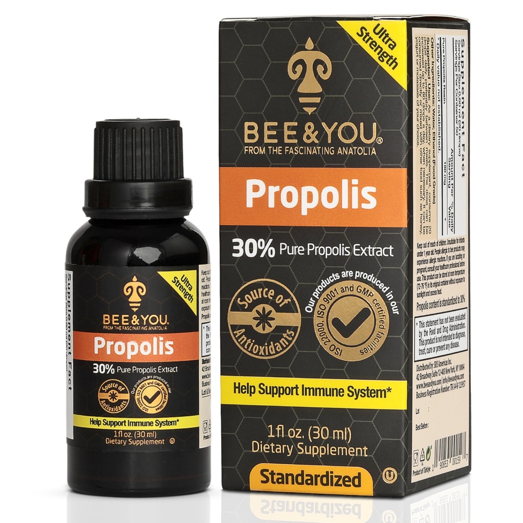Arı ve You Propolis Liquid Extract Drops, %30 Propolis, Ultra Pure, Immune Support Supplement, Sore Throat, Antioksis, Keto, Paleo, Gluten-Free, 1 Fl Oz