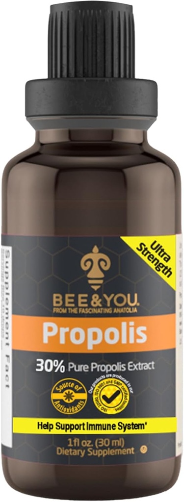 Bee and You Propolis Liquid Extract Drops, 30% Propolis, Ultra Pure, Immune Support Supplement, Sore Lroat, Αλλεργία Ανακούφιση, αναπνευστικό, Αντιοξειδωτικά, Κέτο, Παλαιό, Χωρίς Γλουτένη, 1 Fl Oz
