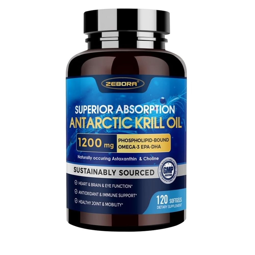 Krill Oil 1200 mg Omega 3 Supplement, Krill Oil Omega 3 with High Abxia EPA, DHA, Astaxanthin & Phospholipids, Supports Heart & Common Health, No Fishy Aftertaste - 120 Softgels (60 Hizmet)