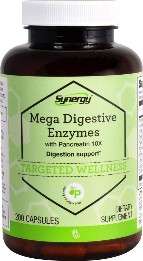 Vitacost Synergy Mega Digestive Enzymes with Pancreatin 10X - 200 Capsules