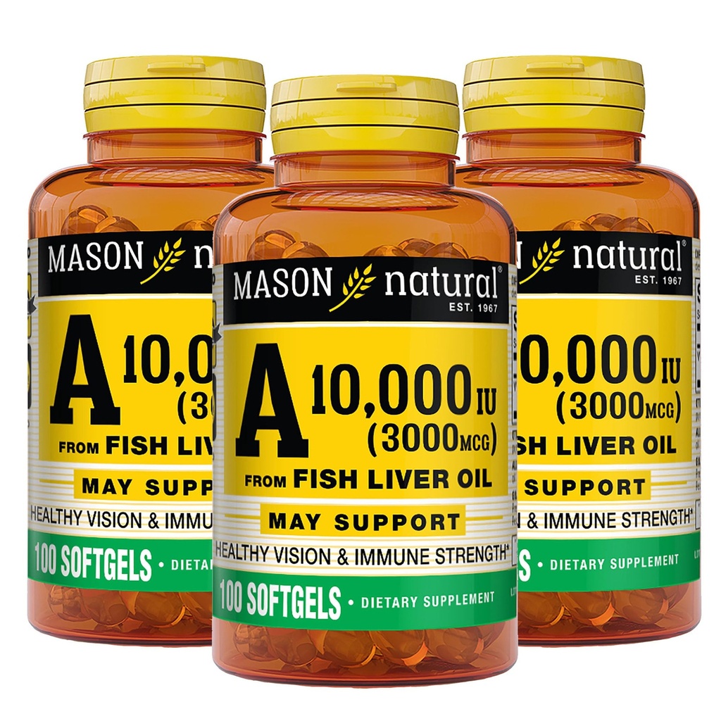 MASON ΦΥΣΙΚΗ Βιταμίνη A 3.000 mcg (10.000 IU) από το ιχθυέλαιο, υποστηρίζει την όραση & την ανοσοποιητική υγεία, 100 Softgels, συσκευασία των 3