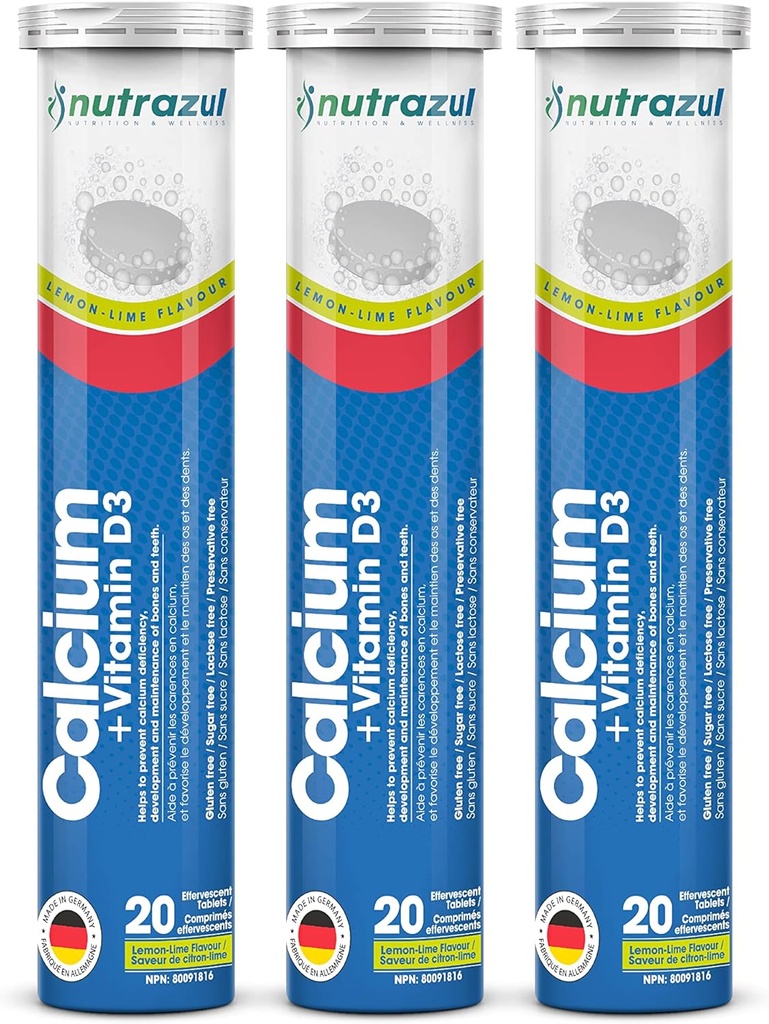 Nutrazuluba + Vitamin D3 Effervescent Tabletler | 60 Tablet | Yetişkinler ve Çocuklar için Bone Health & Bakım | Lemon-Lime Flavor