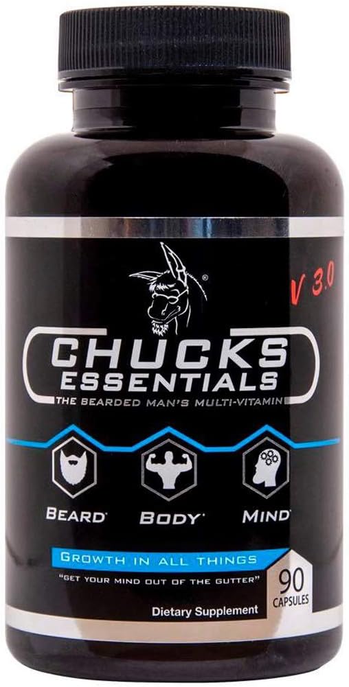 Chucks Essentials - The Bearded Mans Multivitamin, for Γρηγορότερα καλλιεργώντας γένη, φορτωμένο με τις βιταμίνες και τα ορυκτά Απαραίτητη για υγιή, thicker, ισχυρότερη, και ταχύτερη ανάπτυξη μαλλιών, 90 κάψουλες