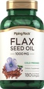 Piping Rock Flaxseed Oil 1000 mg Softgel Capsules | 180 Count | Cold Pressed Supplement | Non-GMO, Gluten Free