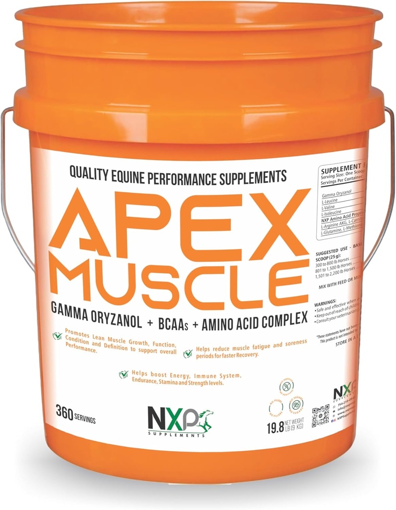 APEX Muscle, Body & Strength Builder for Horses - Energy, Endurance, Stamina, Recovery Support - Gamma Oryzanol BCAA Amino Asits Lysine Carnitine L-Arginine AKG 19.8 lb (360 Hizmet)