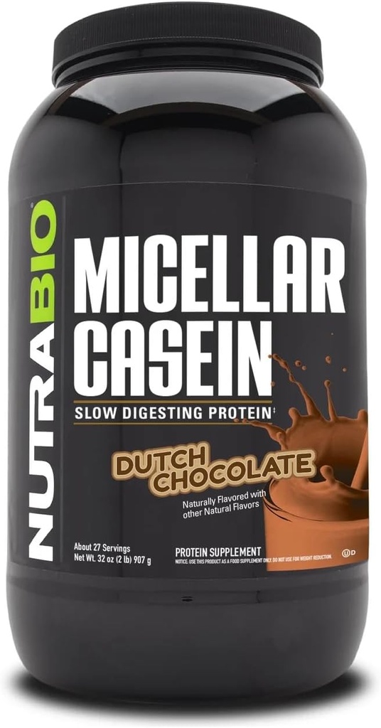 NutraBio Casein Protein Toz, Micellar Casien Toz, 25g Slow Digesting Protein, Size Tam, Gece Kas Kurtarma ve Büyüme, BCAA & EAA, Gluten Free, Soy Free, 2lb