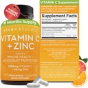 Viva Naturals Vitamin C ve çinko Supplement (250 Capsules) - Immune Support için Çinko 20 mg Antioksi Supplements ile 1000 mg Vitamin C, Yetişkinler için Vitamini