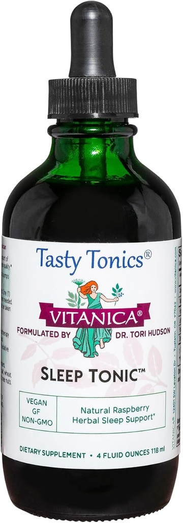 Vitanica Sleep Tonic, Natural Liquid Sleep Aid Supplement, Dr. Formulated, Relaxation and Calm Support for Yetişkinler, Stres Yardımı, Valerian Root, Lemon Balm, Passion Flower, Vegan, 4 Ounce