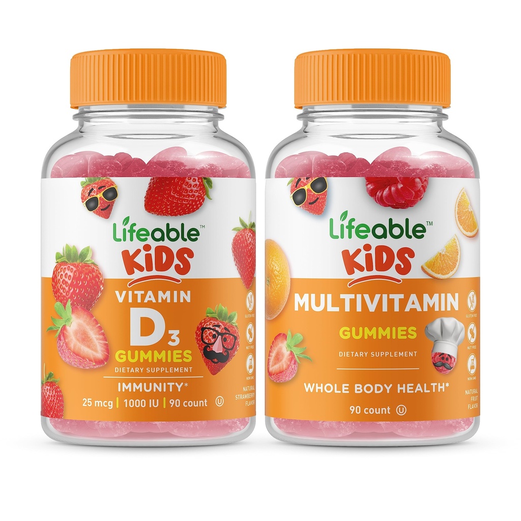 Lifeable Vitamin D Kids + Multivitamin Kids, Gummies Sche - Great Tasting, Vitamin Supplement, Gluten Free, GMO Free, Chewable Gummy Gummy
