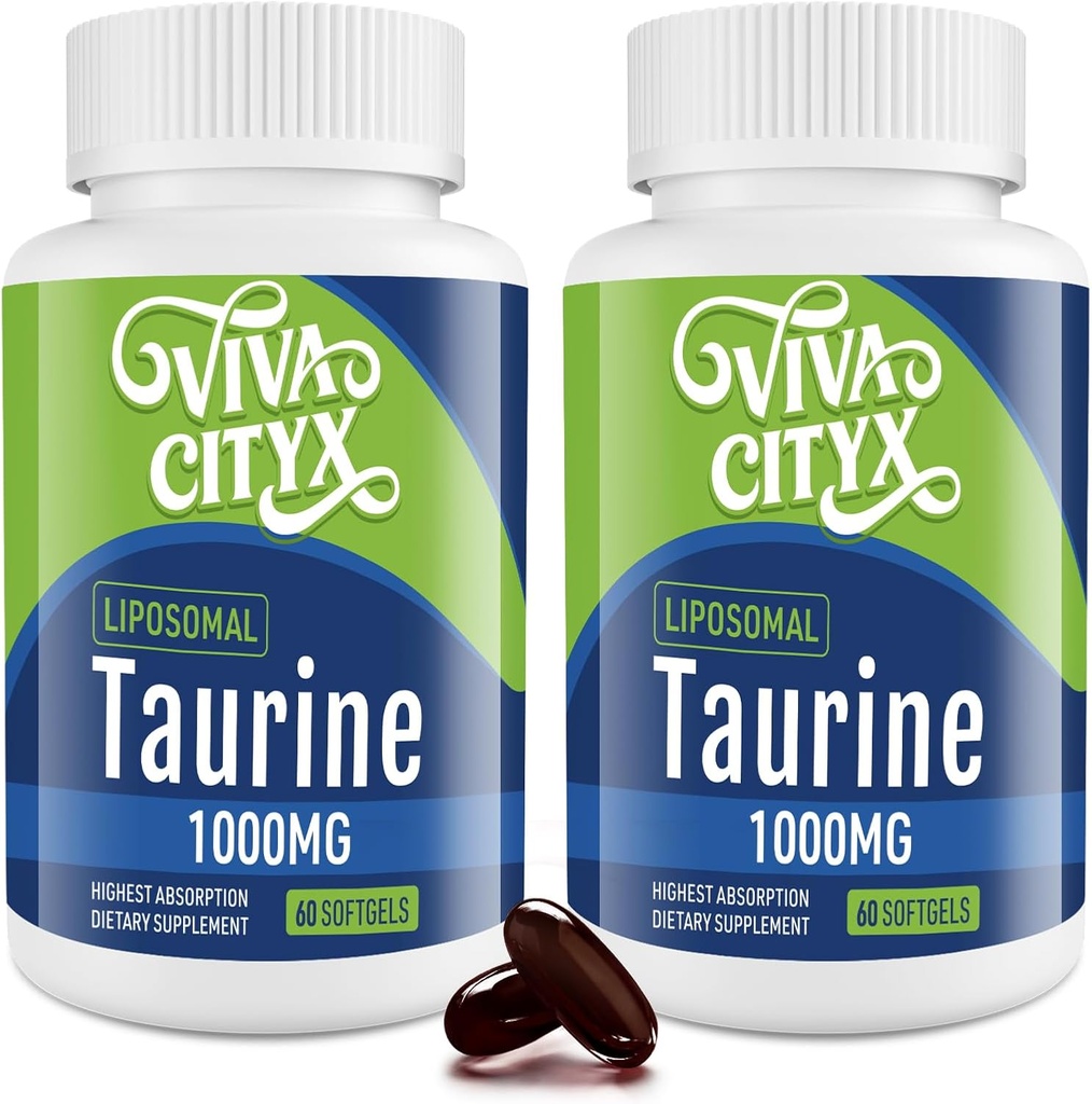 Taurine 1000 mg - Liposomal Taurin Amino Asit Kalp, Liver, ve Beyin, Longevity, Egzersiz - Yüksek Abhidrasyon, Vegan & Gluten Ücretsiz (60 Softgels - 2 Pack)