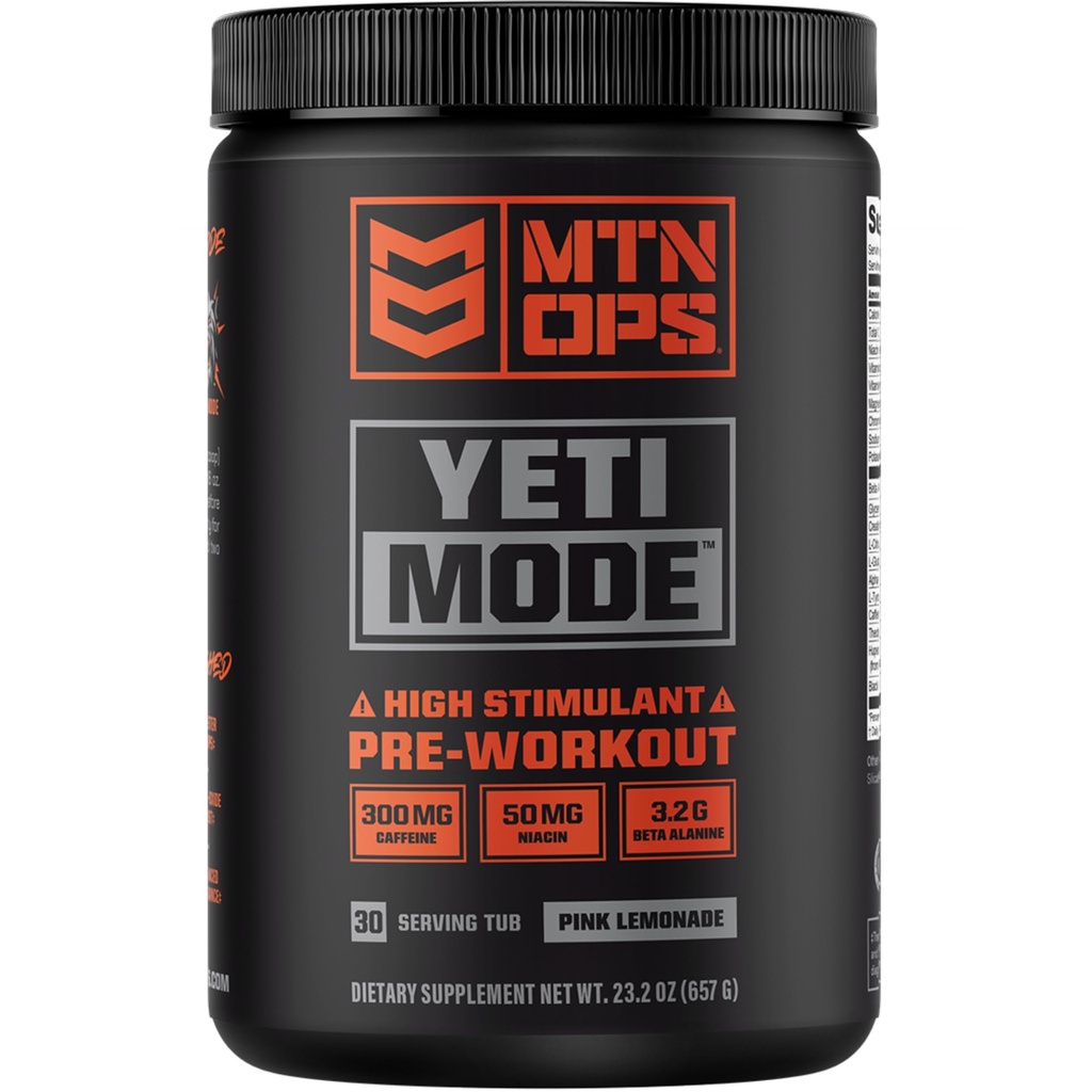 MTN OPS Yeti Mode Pre-Workout Powder - Εκρηκτικό υψηλής διέγερσης με 300mg καφεΐνη, Creatine Monohydrate, Beta-Alanine, και 45mg Niacin - Pink Λεμονάδα Γεύση σε 30 σερβιρίσματος Tub