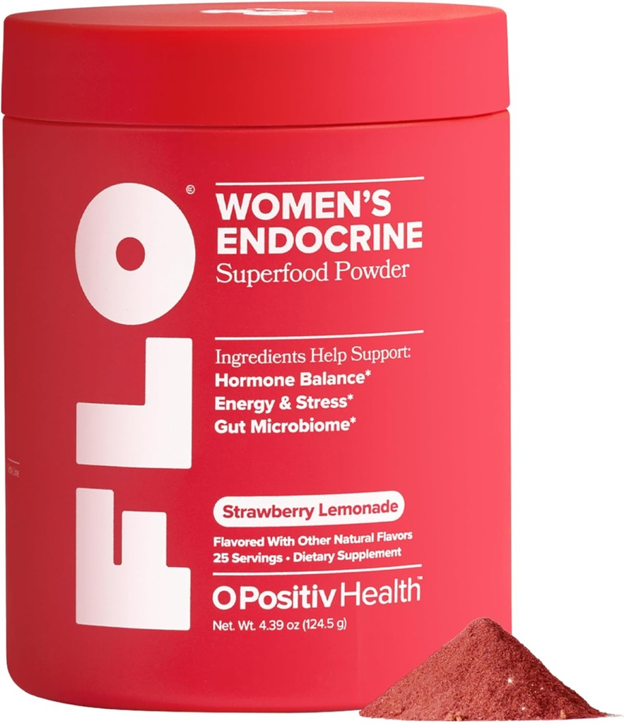 O Positiv FLO Women's Endocrine Superfood Toz - Sağlıklı Kortisol Seviyeleri, Hormonal Denge, Tiroid & Gut Health - Multivitamin Plus Rhodiola, DIM, Myo-Inositols, Red Superfood- 25 Hizmetler