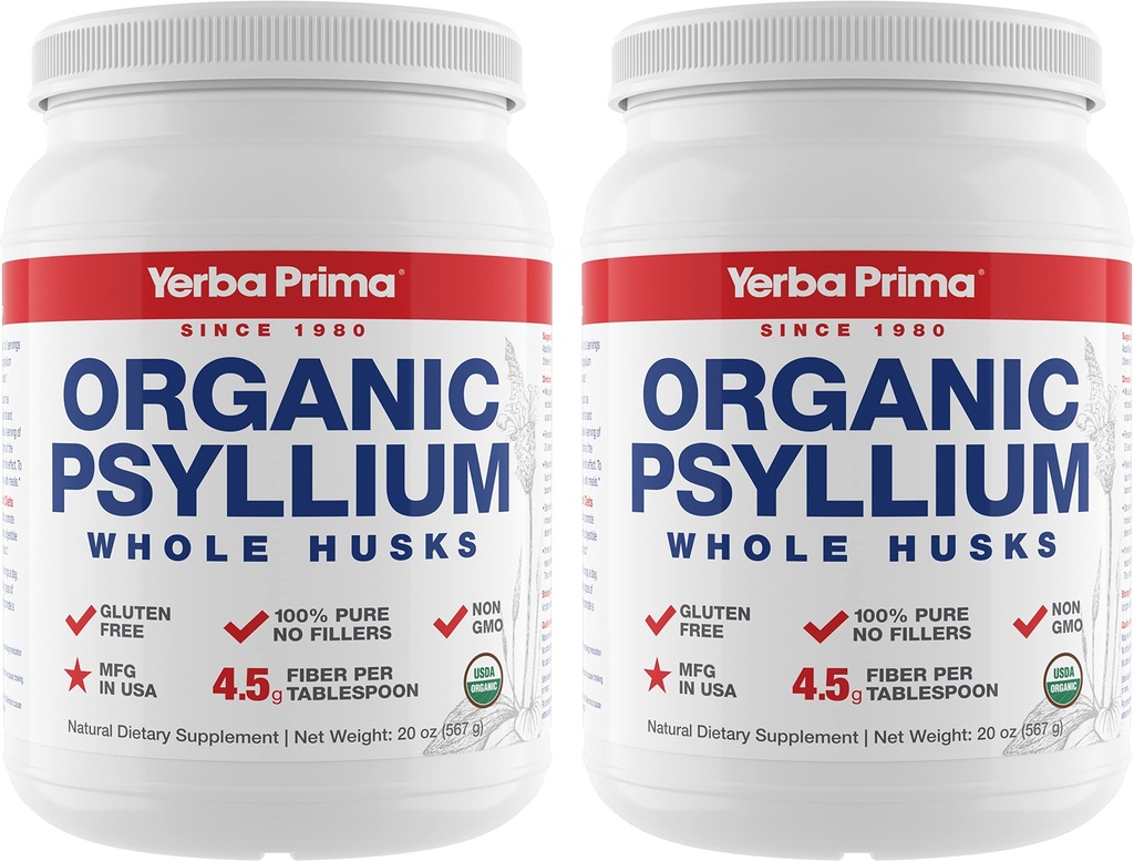 Yerba Prima Organic Psyllium Whole Husks Colon Cleanser - 20 oz - Φυσικό ημερήσιο συμπλήρωμα ινών διατροφής 20oz, Cleanser Colon, Regularity & Detox Cleansing Support, Gluten Free, Non GMO, Vegan