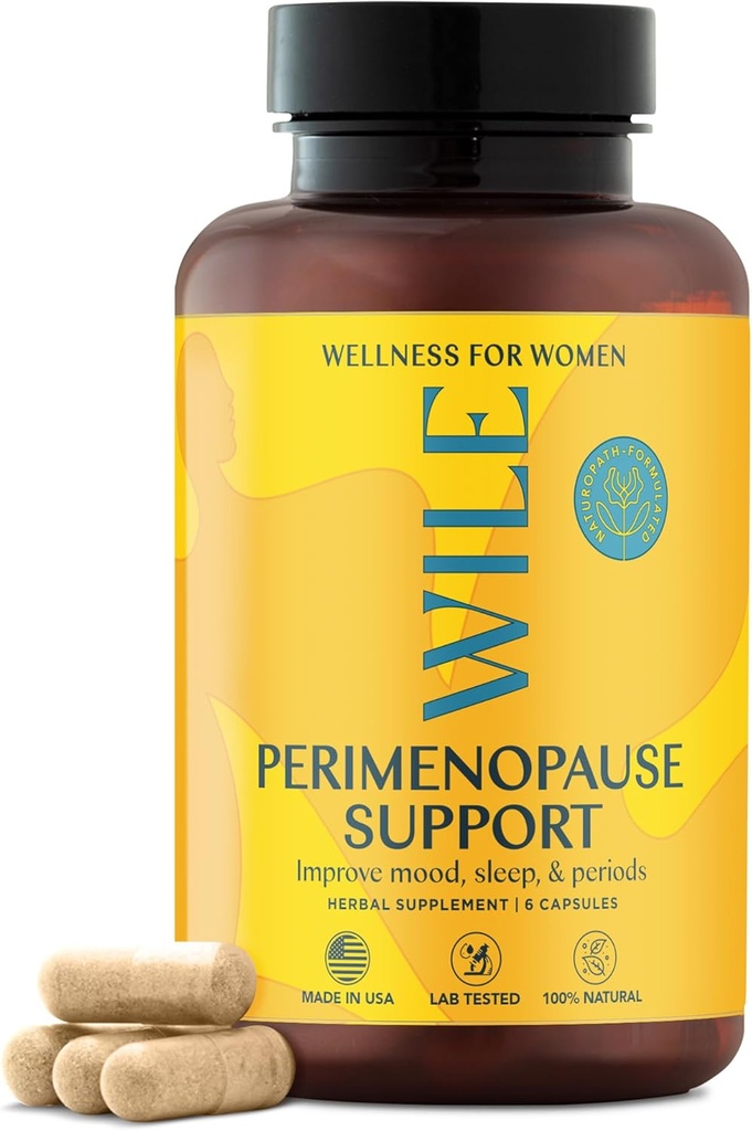 WILE Menopause ve Perimenopause Supplements for Women with Ashwagandha - Menopausal Stres Yardımı, Sıcak Flashes, Gece Terleri - Sağlıklı Uyku ve Hormon Denge Desteği, Vegan, 30 Hizmet