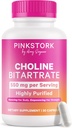 Pink Stork Choline – 550 mg Choline Bitartrate from VitaCholine for Hamile + Postpartum Moms - Prenatal Vitamin for Fetal Cognitive Health + Blood Quality - 1 Capsule Daily, 30 Count
