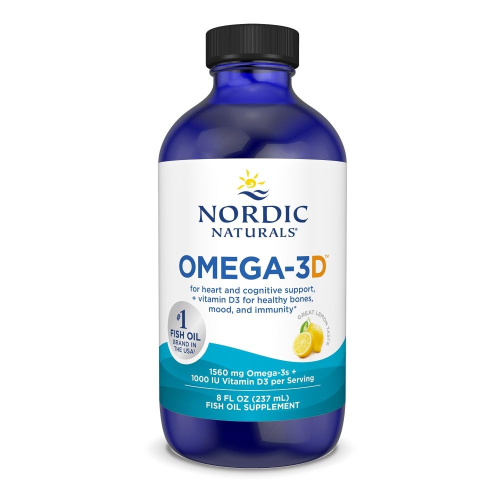 Nordic Naturals Omega-3D, Limon Flavor - 8 oz - 1560 mg Omega-3 + 1000 IU Vitamin D3 - Balık Yağı - EPA & DHA - Immune Support, Brain & Heart Health, Sağlıklı Bones - Non-GMO - 48 Servisler