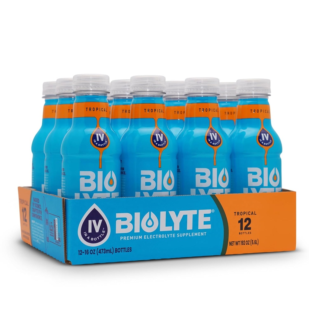 BIOLYTE Electrolyte Drink - Doctor-Formated Hydration Drink, HSA & FSA Electrolytes Water, Chemoterapi Kadınlar ve Erkekler için Gerekiyor, Bir Şişede Rehidr IV Sıvı - Tropikal, 16 Fl Oz (12 Pack)
