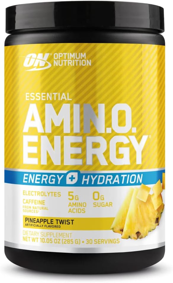 Optimum Nutrition Amino Energy Powder Plus Hydration, με BCAA, ηλεκτρολύτες, και καφεΐνη, Pineapple Twist, 30 εξυπηρετήσεις (Packaging May Vary)