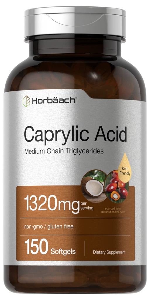 Horbaach Caprylic Acid 1320mg Supplement | 150 Softgel Capsules | MCT Oil | Non-GMO & Gluten Free