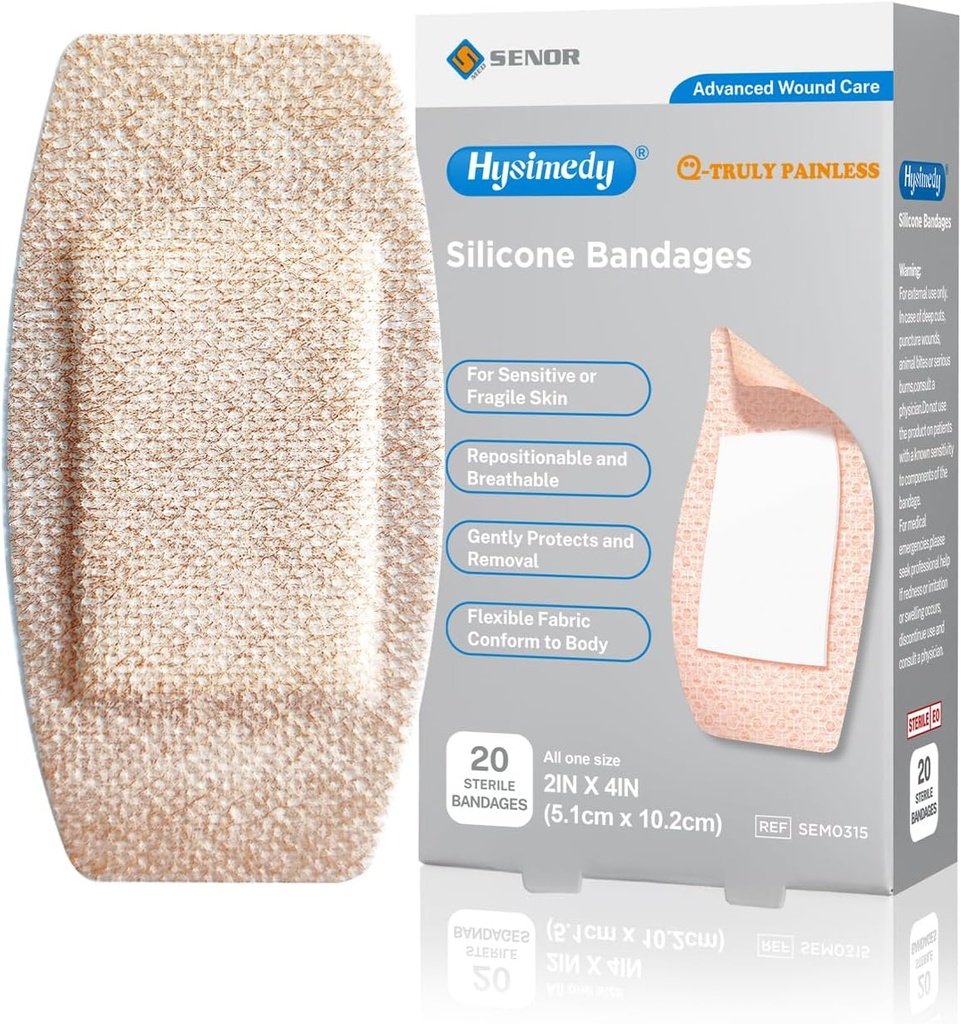 Silikon Yapıştırıcı Bantları Hassas Fragil Skin 2 için Büyük Boyutlar "x4" 20 Kont Flex Fabric Latex Free Hypoallergenic Breathable XL Bandages for Surface Anti Adhesive Yaras