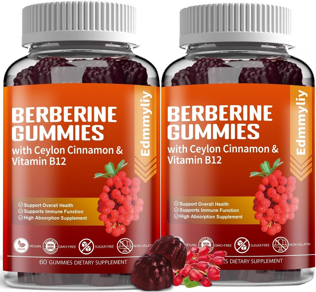Ceylon Cinnamon ile Berberi Tamam - Erkekler ve Kadınlar için Şeker Ücretsiz Organik Berberine 1500 mg Gummies - Immune ve Metabolism ve Enerji Desteği