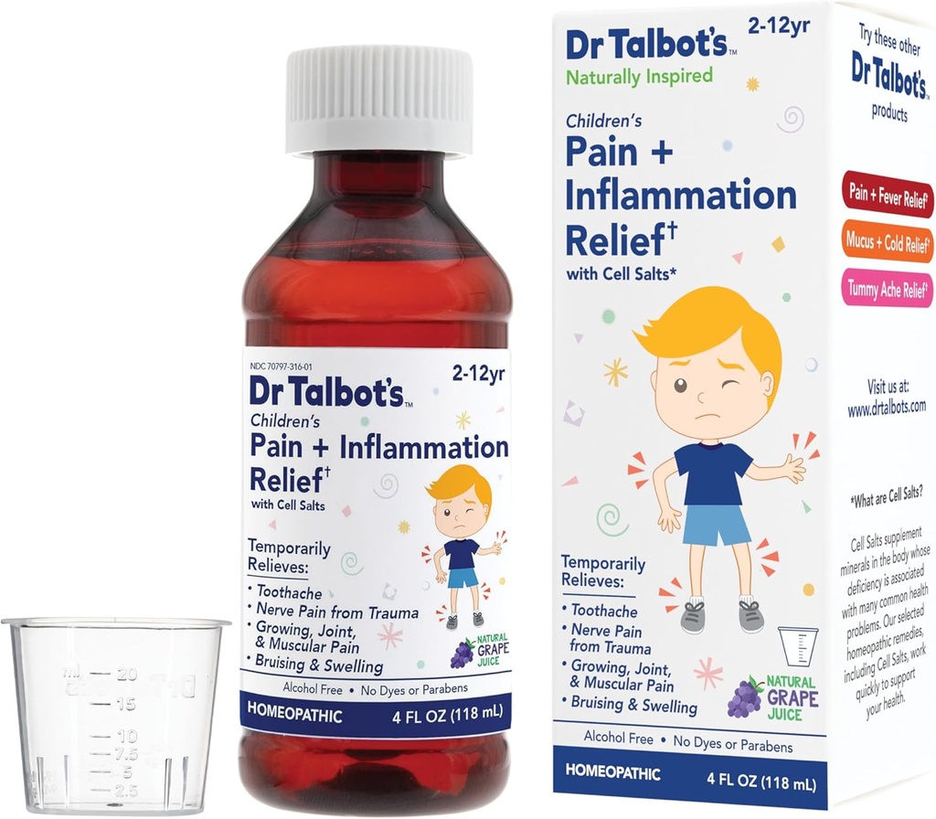 Dr. Talbot'un Ağrısı + Çocuklar için Sıvı Tıp, Dosage Cup, Grape Juice Flavor, 4 Fl Oz (Pazar Mayıs Vary) içerir.