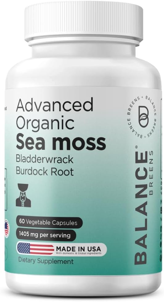 Organik İrlandalı Deniz Moss, Bladderwrack & Burdock Root Supplement 1405mg, 60 Veg Capsules - Immune ATM, Gut Health, Skin Detox & Ortak Destek (60 Kont)