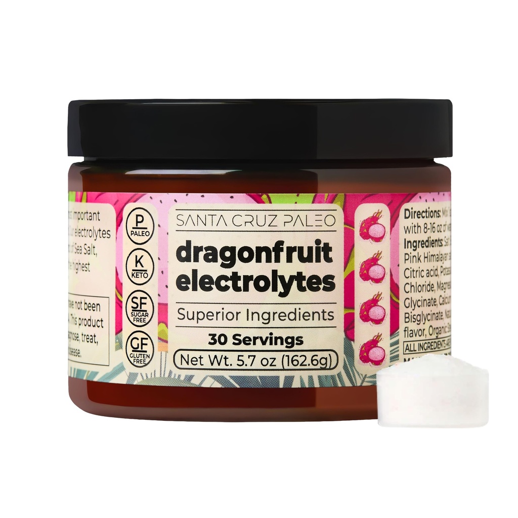 Santa Cruz Paleo Elektrolyte Toz, Dragon Fruit Flavor, Sugar Free Hydration Drink Mix with Himalaya Pink Salt Salt, Sea Salt, Magnezyum Glycinate, Pyum, Chloride, Stevia, 30 Hizmets