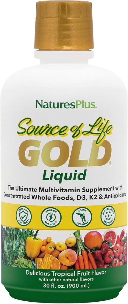 NaturesPlus Life Gold Multivitamin Sıvı Kaynağı - 30 oz - Vitaminler D3, B12 & K2 - Blood, Bone & Immune Support - Vegetarian & Gluten Free - 30 hizmet