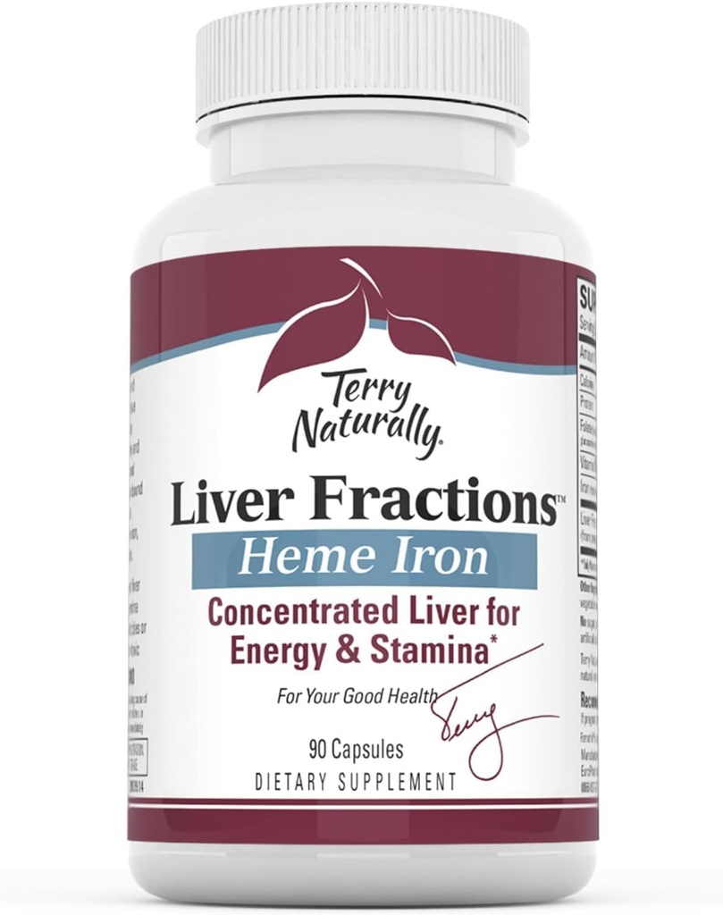 Terry Natural Liver Fractions - Endurance & Energy Support with Gentle Iron - Diyetary Supplement Supports Sağlıklı Kırmızı Kan Hücre Formasyon - Canlı Sağlık için Demir Supplement - 90 Capsules