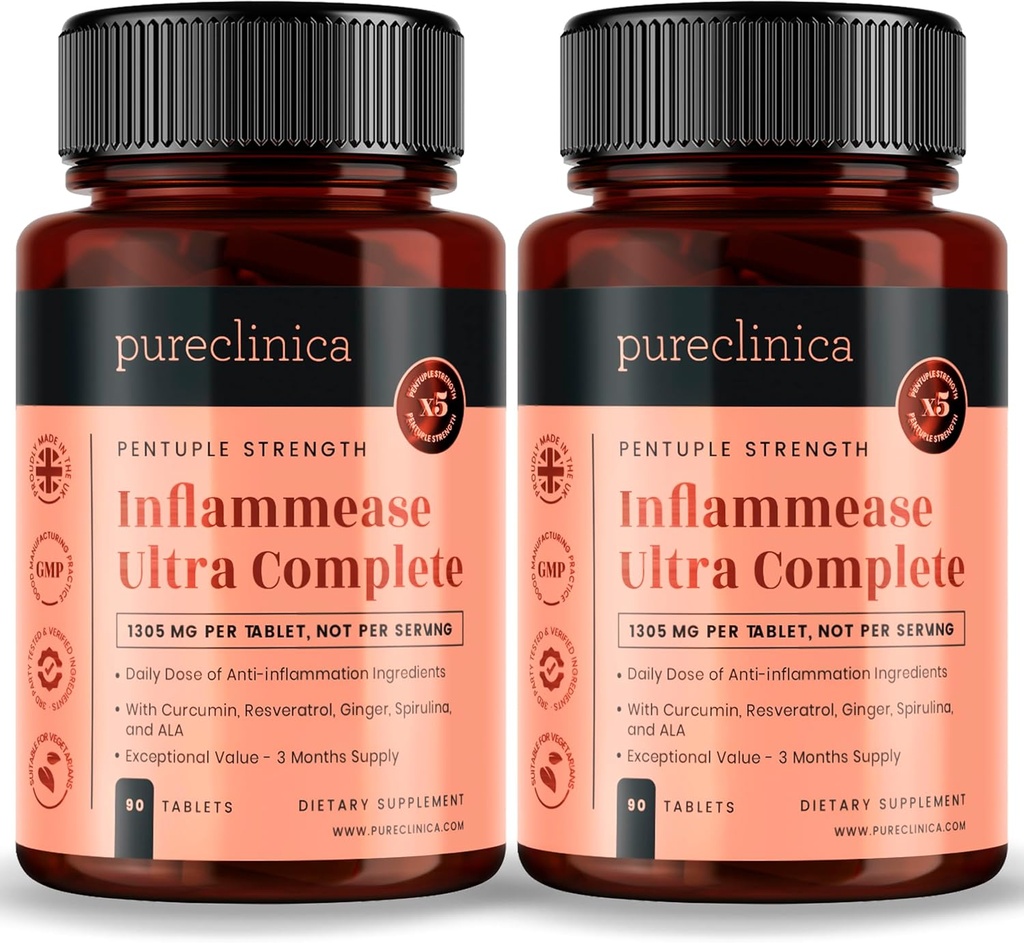 Safclinica Inflamm Disease Ultra Complete (Resveratrol, Ginger, ALA, Spirulina, Curcumin- 5 Supplements in one) 1305 mg x 180 Tablet - 2 Şişe 90 Tablet - 6 Ay Supply!
