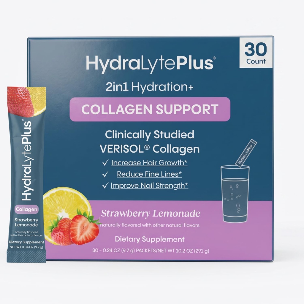 Hydralyte Datasol Collagen Packets with Electrolytes, Hydration Packets with Collagen for Women and Men, Electrolytes Toz with Collagen for Travel and Daily Hydration with C (30 Count)
